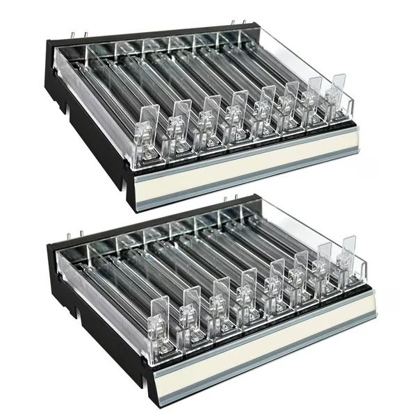 Black 8 Compartment Divider Bin Cosmetic Tray with Pushers - 8 Slots per Tray, 2-Pack, Azar Displays, Mfr#: 225830-8COMP-BLK-2PK